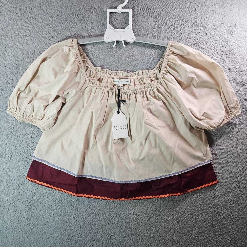 NWT English Factory Cropped Top Women Large Boho Gypsy Beige‎ Maroon Red